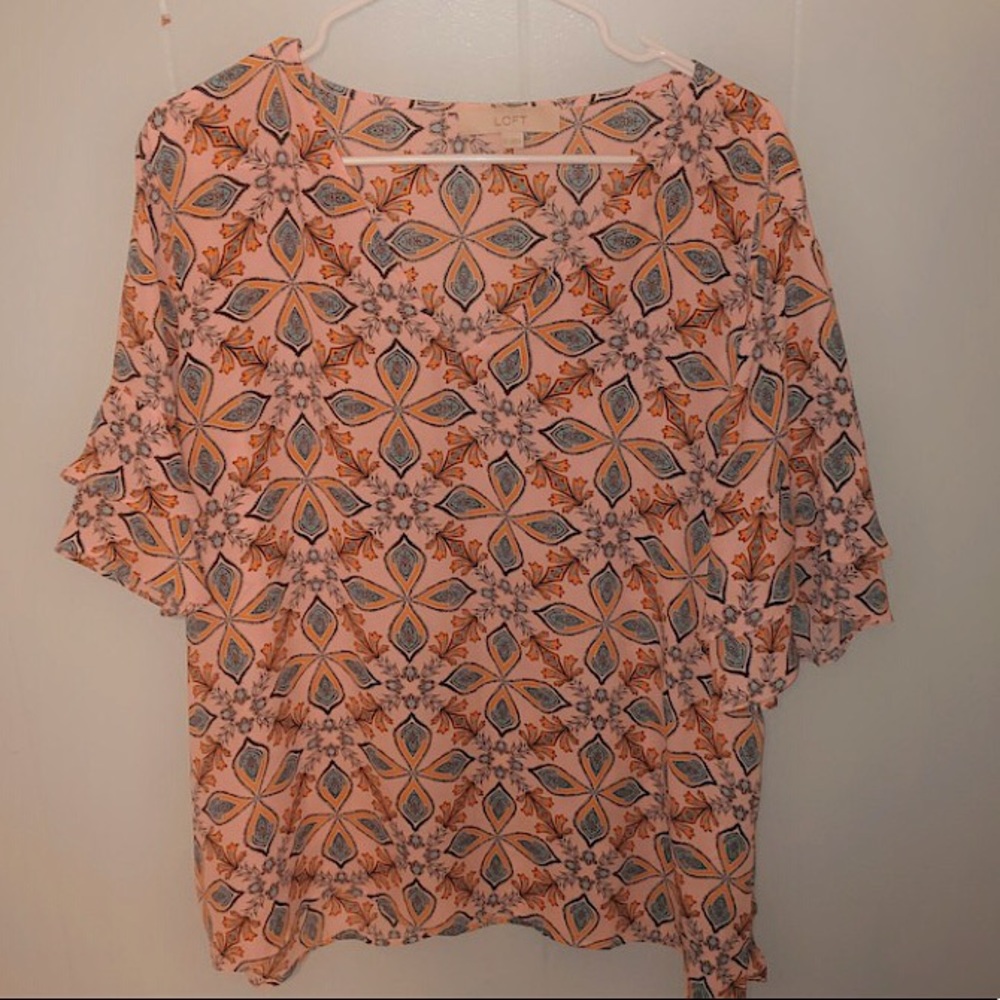 3/$15 Loft Pink Blouse with Frilled Sleeves
